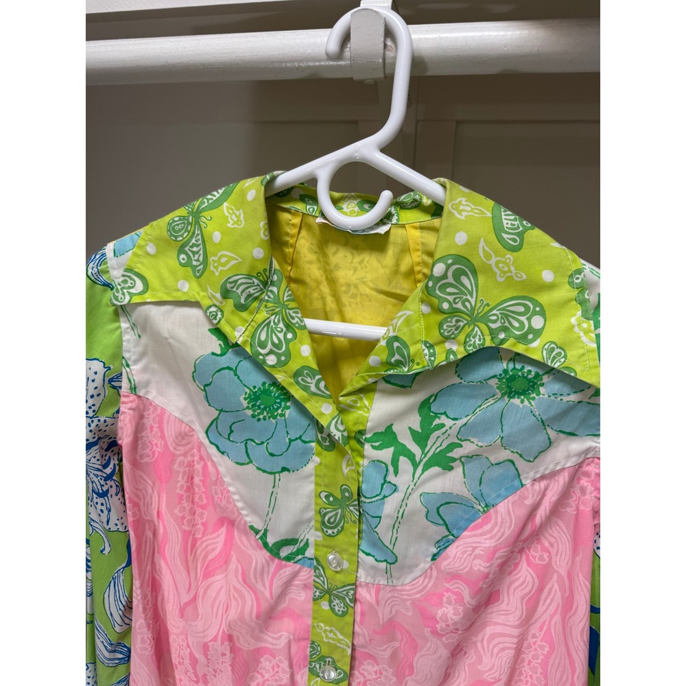 Lilly Pulitzer Shirt Women L Multicolor Devereux VTG Patchwork Floral Western - Picture 3 of 11